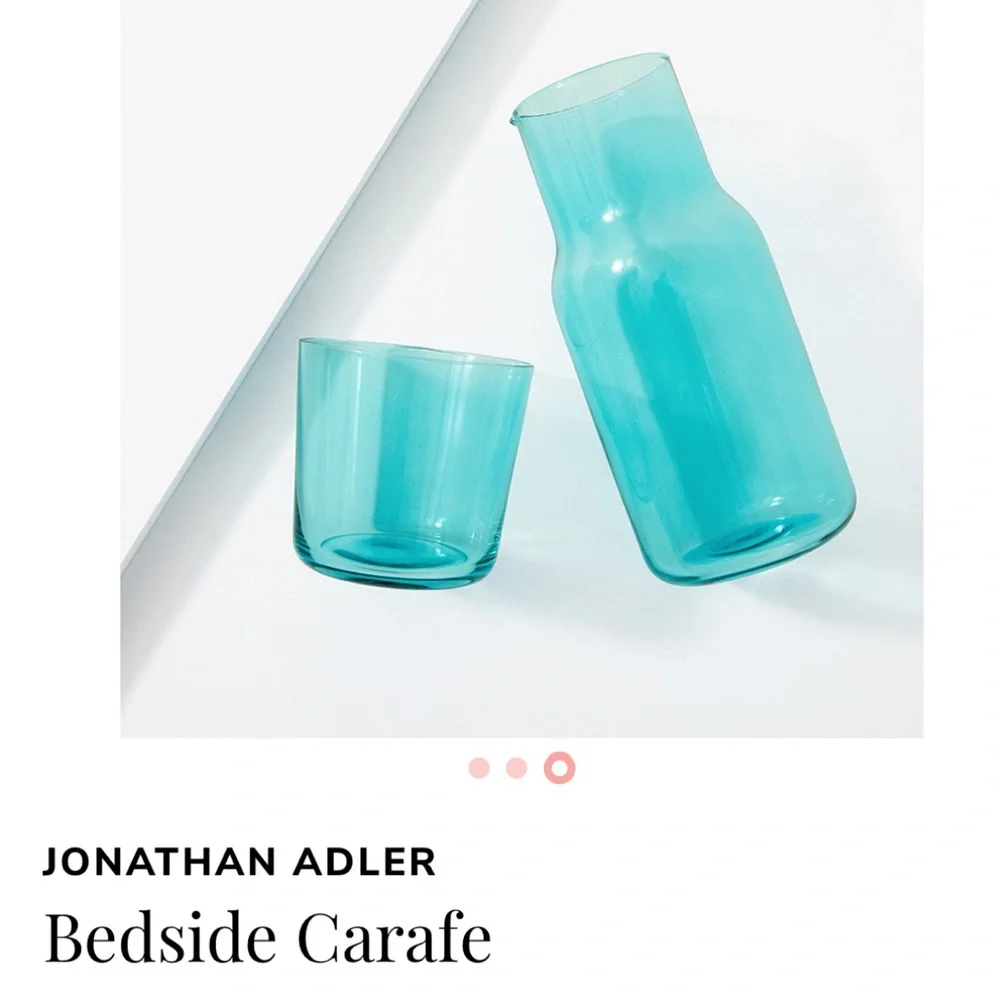 JONATHAN ADLER BIBA Blue Glass Bedside Carafe & Cup Set NIB